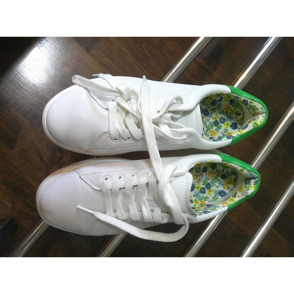 Kate Spade Lift Sneakers Womens 7.5 White Green Leather Floral Excellent K6254 - Picture 13 of 13